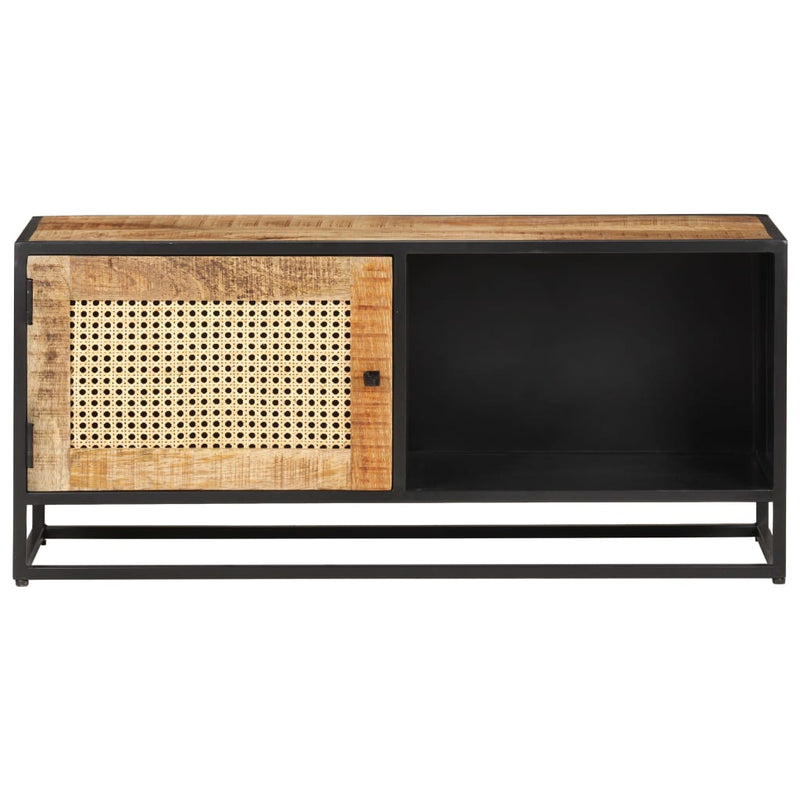 TV Cabinet 90x30x40 cm Rough Mango Wood and Natural Cane