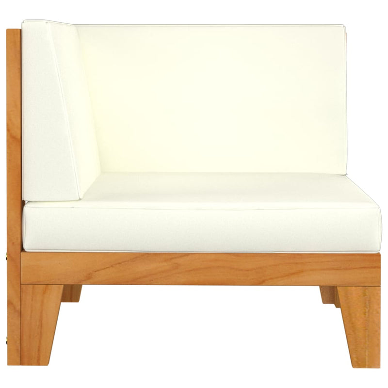 Sectional Corner Sofa & Cream White Cushions Solid Acacia Wood