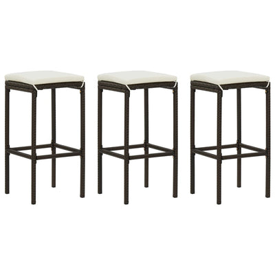 Bar Stools with Cushions 3 pcs Brown Poly Rattan - Payday Deals