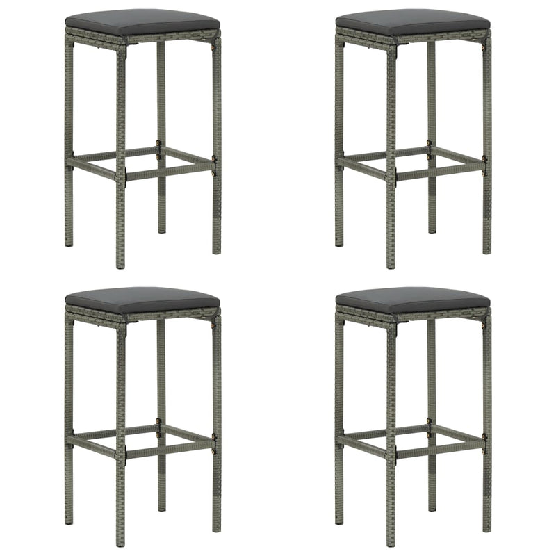 Bar Stools with Cushions 4 pcs Grey Poly Rattan - Payday Deals