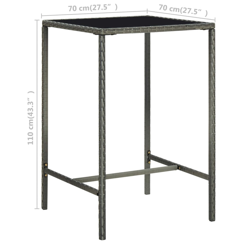 Garden Bar Table Grey 70x70x110 cm Poly Rattan and Glass