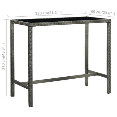 Garden Bar Table Grey 130x60x110 cm Poly Rattan and Glass - Payday Deals