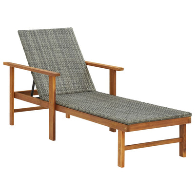 Sun Lounger Poly Rattan and Solid Acacia Wood Grey - Payday Deals