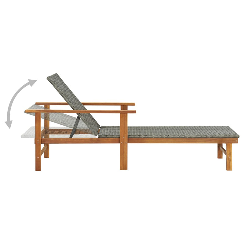 Sun Lounger Poly Rattan and Solid Acacia Wood Grey - Payday Deals