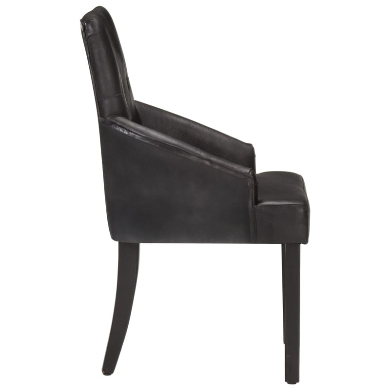 Dining Chairs 4 pcs Black Real Goat Leather