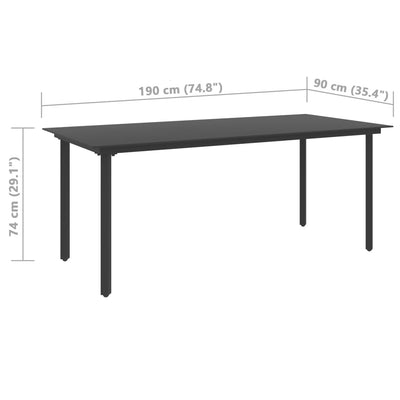 Garden Dining Table Black 190x90x74 cm Steel and Glass
