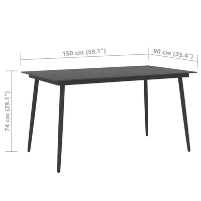 Garden Dining Table Black 150x90x74 cm Steel and Glass - Payday Deals