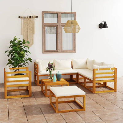 8 Piece Garden Lounge Set with Cushion Cream Solid Acacia Wood
