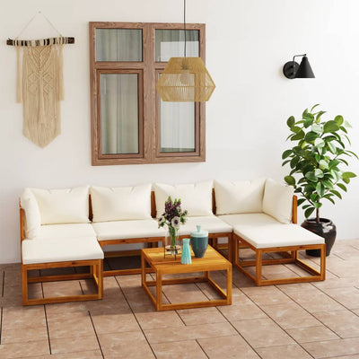 7 Piece Garden Lounge Set with Cushion Cream Solid Acacia Wood - Payday Deals