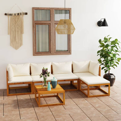 6 Piece Garden Lounge Set with Cushion Cream Solid Acacia Wood
