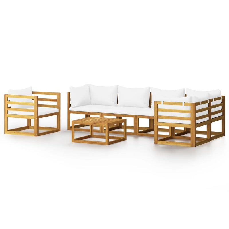7 Piece Garden Lounge Set with Cushion Cream Solid Acacia Wood