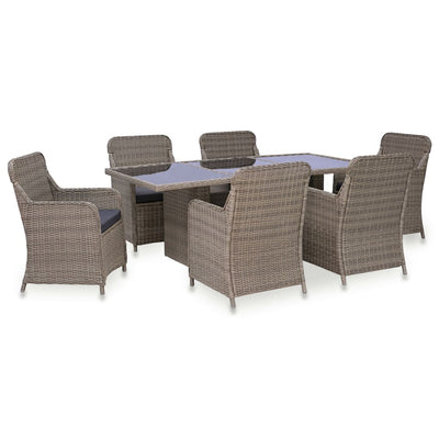 7 Piece Outdoor Dining Set Poly Rattan Brown