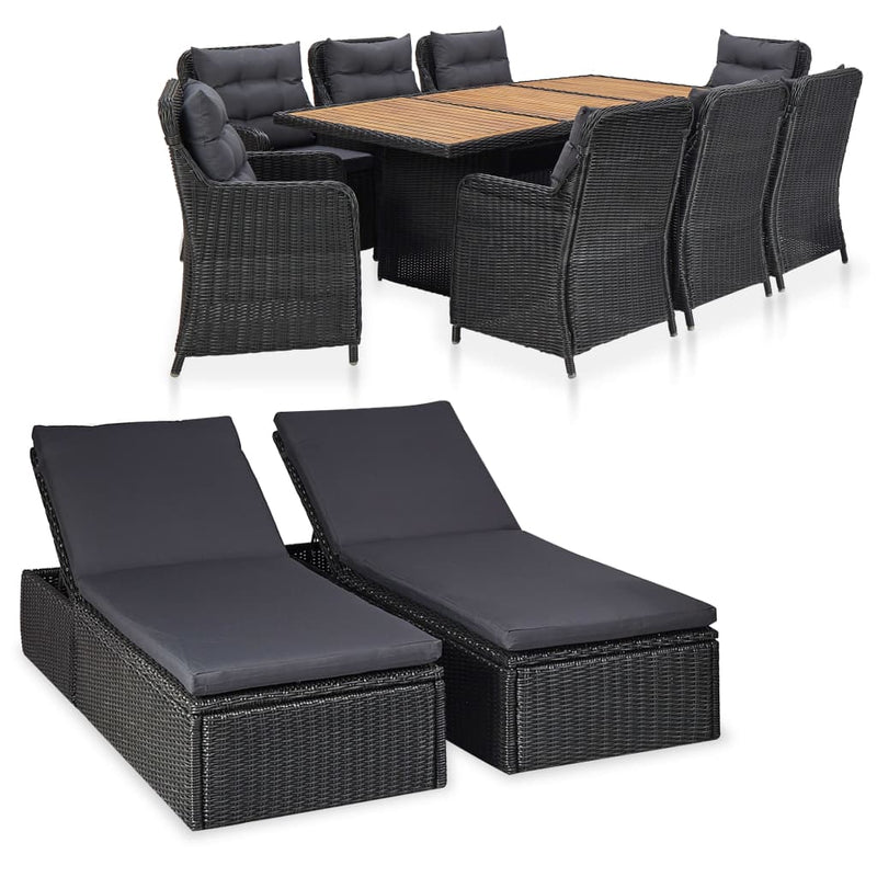 11 Piece Outdoor Dining Set Poly Rattan Black - Payday Deals