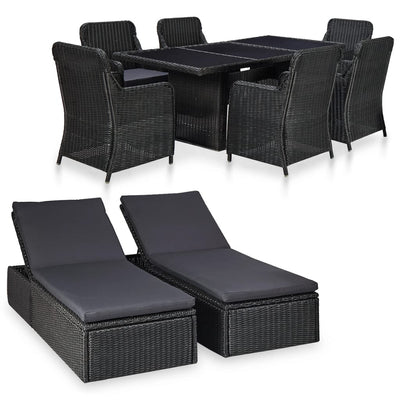 9 Piece Outdoor Dining Set Poly Rattan Black - Payday Deals