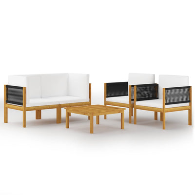 5 Piece Garden Lounge Set with Cushions Cream Solid Acacia Wood - Payday Deals