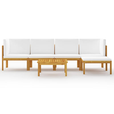 6 Piece Garden Lounge Set with Cushions Cream Solid Acacia Wood - Payday Deals