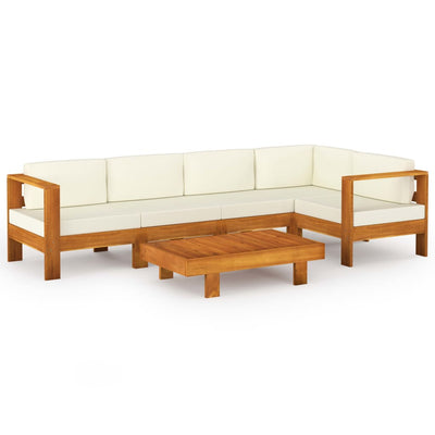 6 Piece Garden Lounge Set with Cream White Cushions Acacia Wood - Payday Deals