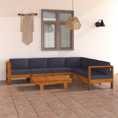7 Piece Garden Lounge Set with Dark Grey Cushions Acacia Wood
