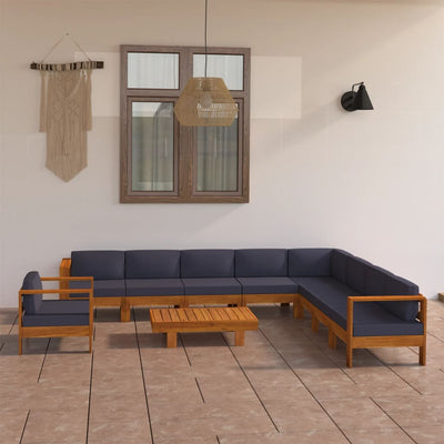 10 Piece Garden Lounge Set with Dark Grey Cushions Acacia Wood - Payday Deals