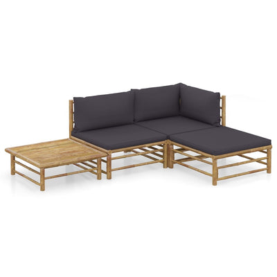 4 Piece Garden Lounge Set with Dark Grey Cushions Bamboo - Payday Deals