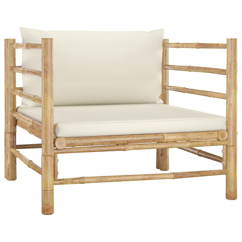 5 Piece Garden Lounge Set with Cream White Cushions Bamboo - Payday Deals