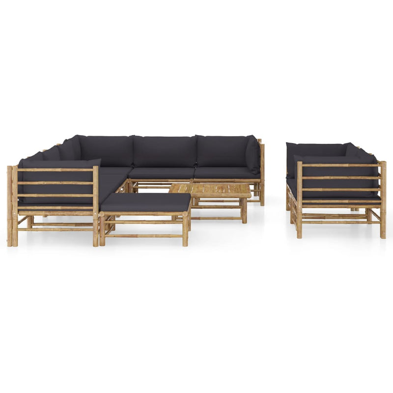 10 Piece Garden Lounge Set with Dark Grey Cushions Bamboo - Payday Deals