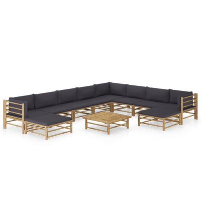 11 Piece Garden Lounge Set with Dark Grey Cushions Bamboo