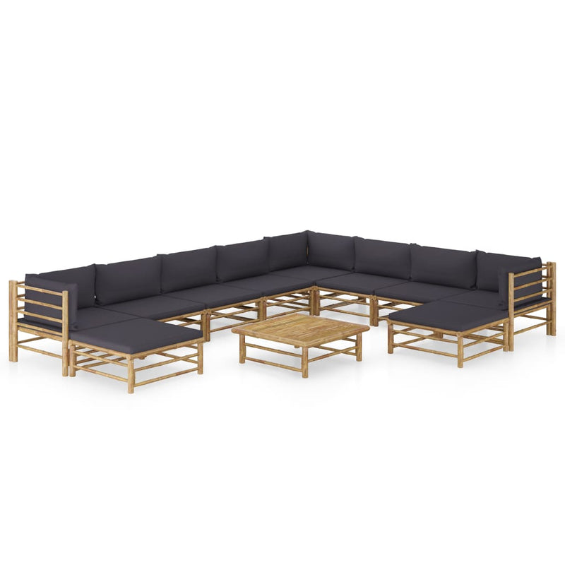 11 Piece Garden Lounge Set with Dark Grey Cushions Bamboo - Payday Deals