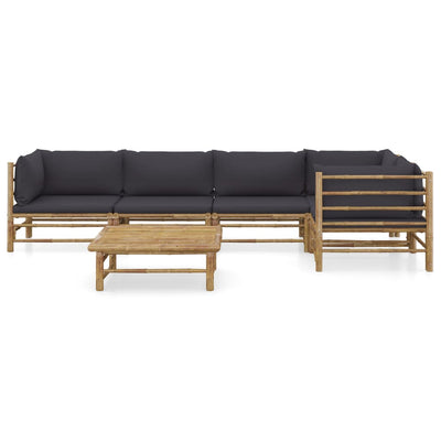 6 Piece Garden Lounge Set with Dark Grey Cushions Bamboo - Payday Deals