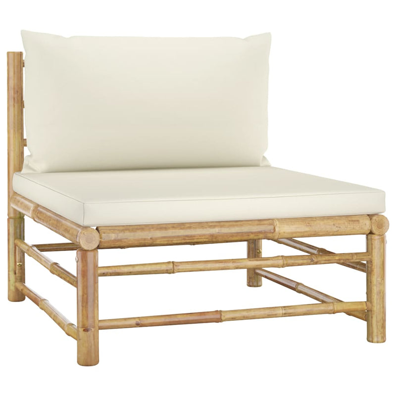 3 Piece Garden Lounge Set with Cream White Cushions Bamboo - Payday Deals