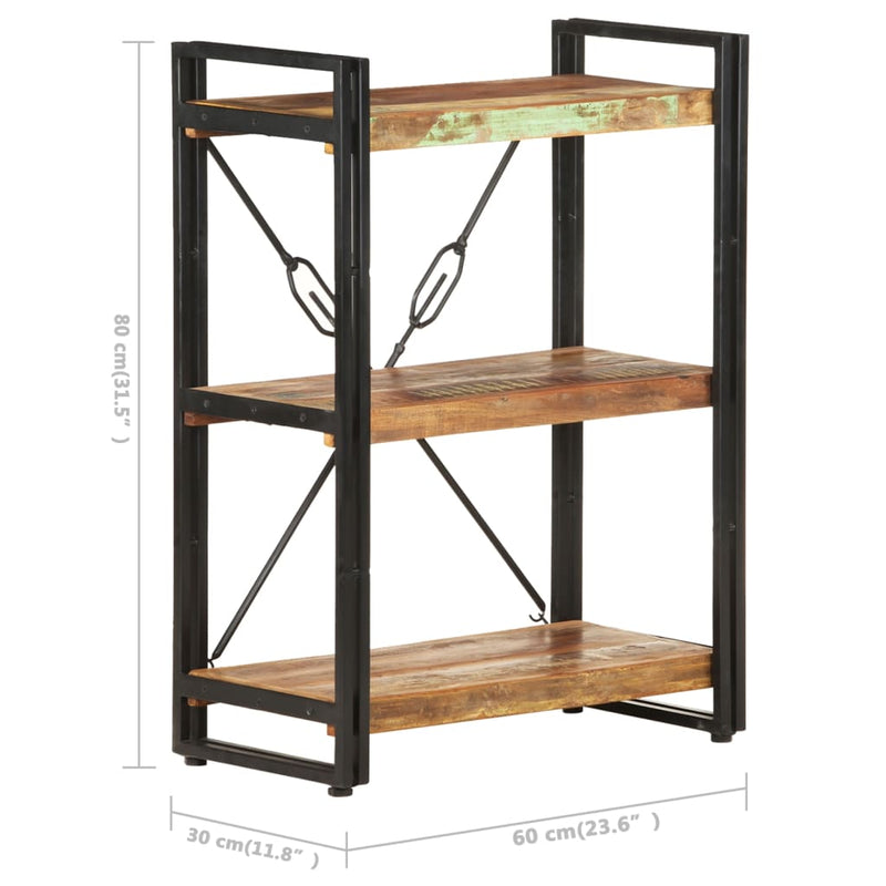 3-Tier Bookcase 60x30x80 cm Solid Reclaimed Wood