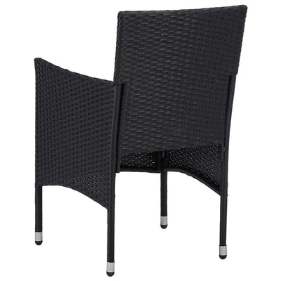 3 Piece Garden Dining Set Black Poly Rattan and Glass