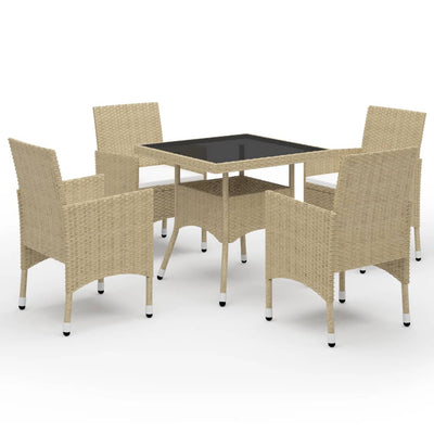 5 Piece Garden Dining Set Poly Rattan and Glass Beige