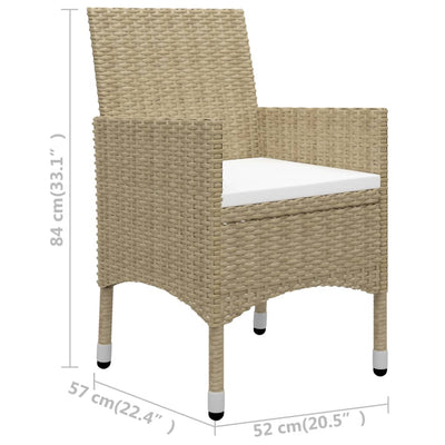 3 Piece Bistro Set Poly Rattan and Tempered Glass Beige