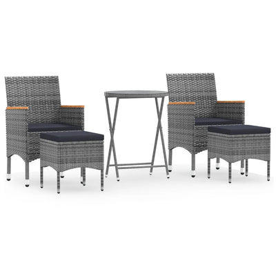 5 Piece Garden Bistro Set Poly Rattan and Tempered Glass Grey