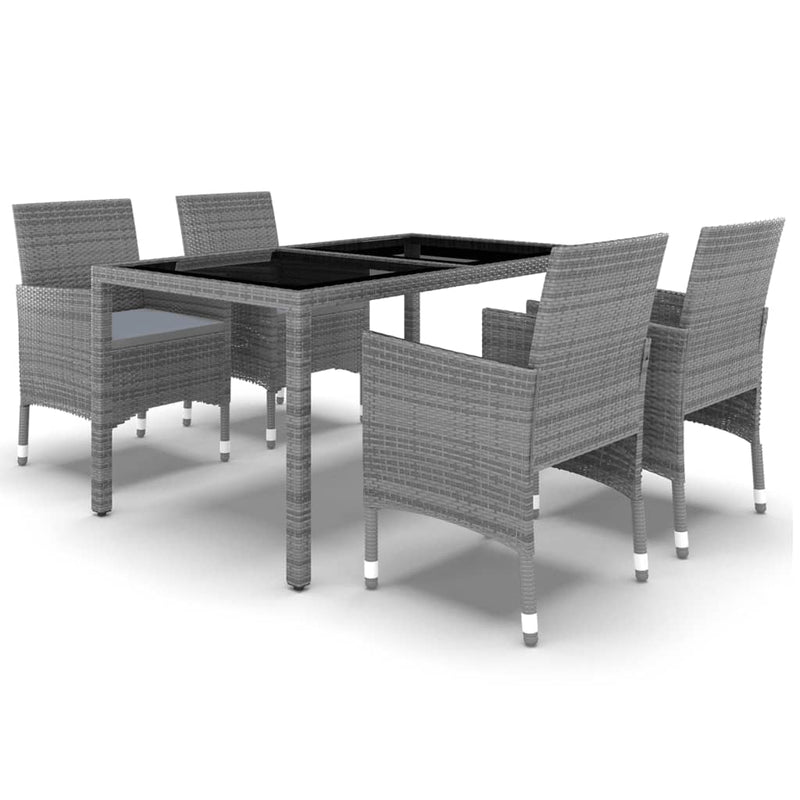 5 Piece Garden Dining Set Poly Rattan and Tempered Glass Grey
