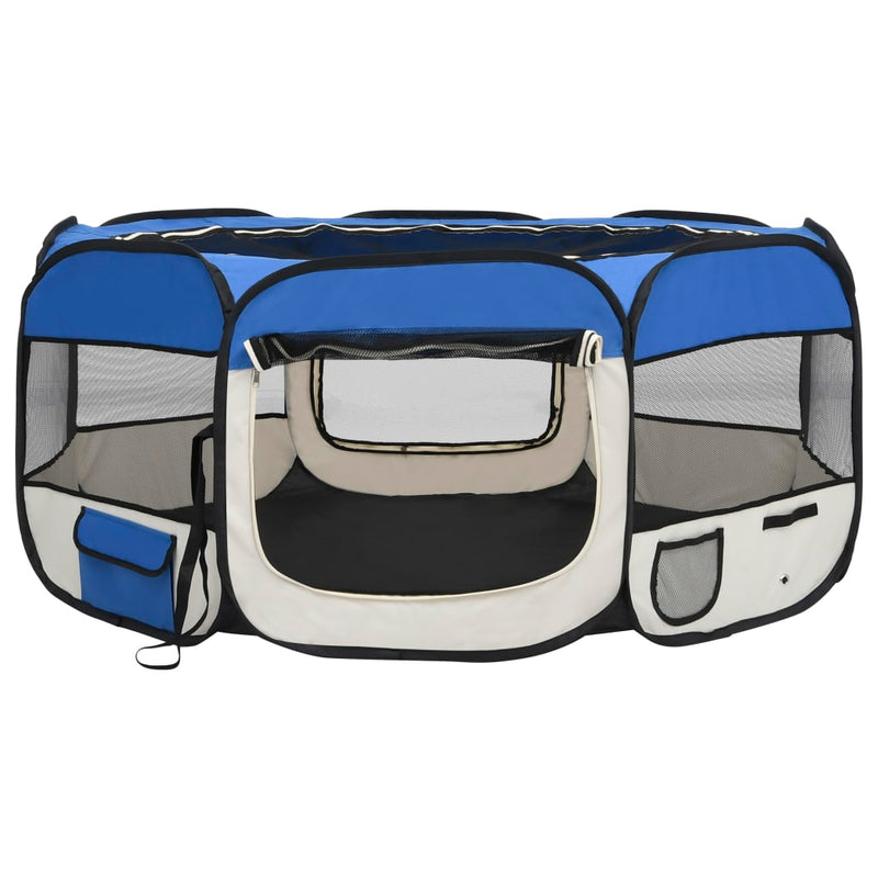 Foldable Dog Playpen with Carrying Bag Blue 145x145x61 cm