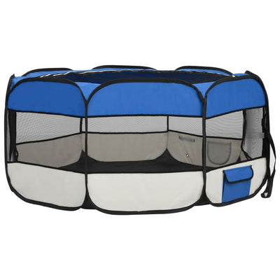 Foldable Dog Playpen with Carrying Bag Blue 145x145x61 cm