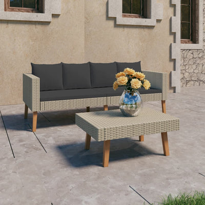 2 Piece Garden Lounge Set with Cushions Poly Rattan Beige