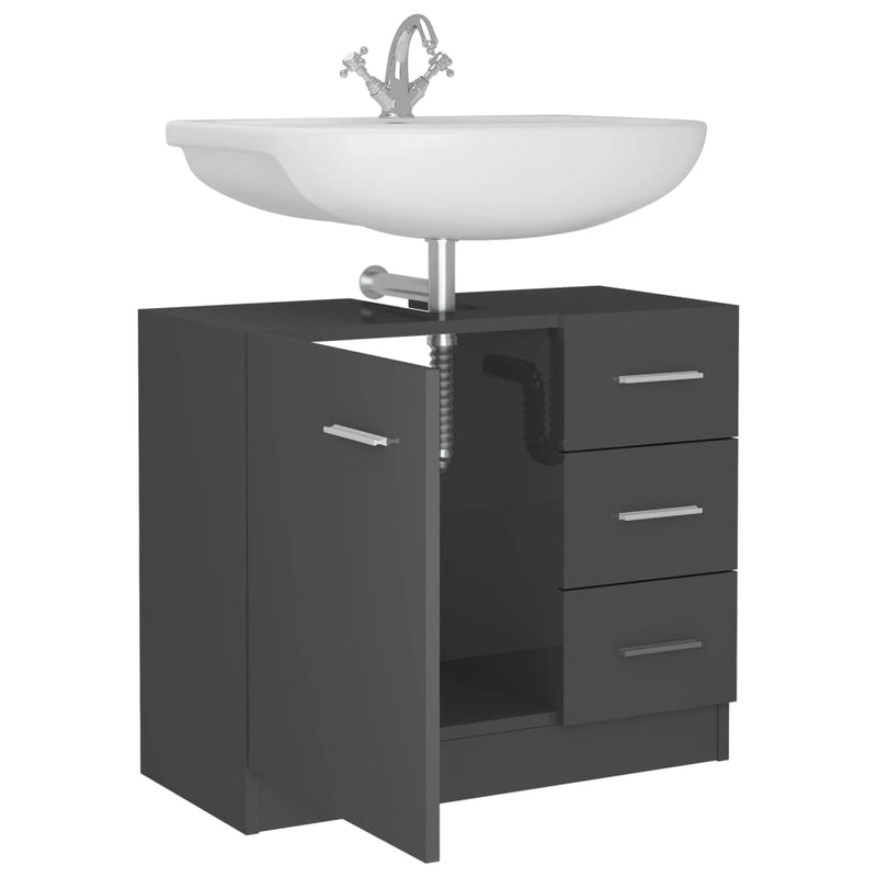 Sink Cabinet High Gloss Grey 63x30x54 cm Chipboard