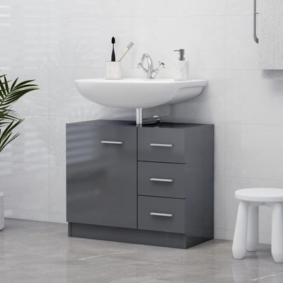 Sink Cabinet High Gloss Grey 63x30x54 cm Chipboard