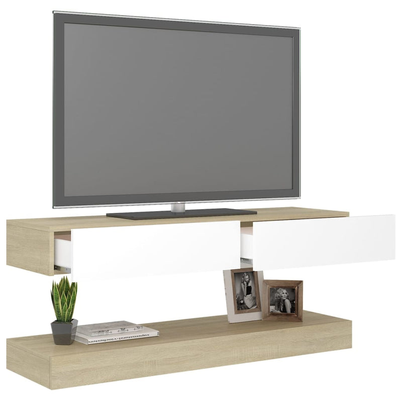 TV Cabinet with LED Lights White and Sonoma Oak 120x35 cm