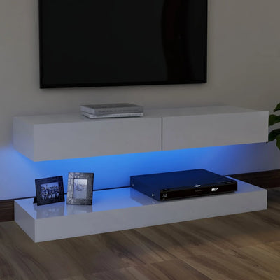 TV Cabinet with LED Lights High Gloss White 120x35 cm