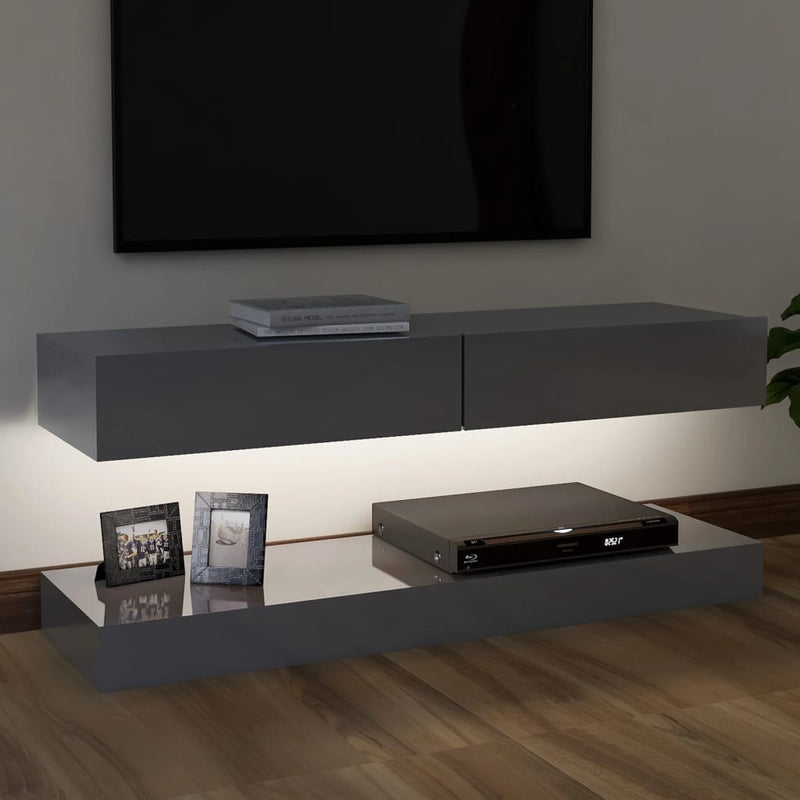 TV Cabinet with LED Lights High Gloss Grey 120x35 cm