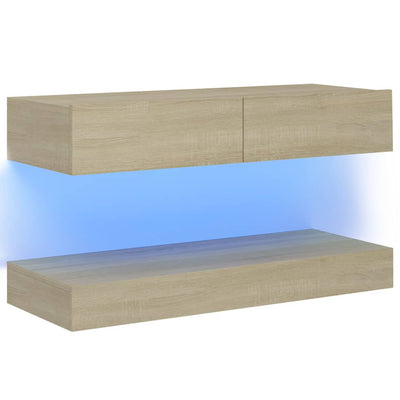 TV Cabinet with LED Lights Sonoma Oak 90x35 cm