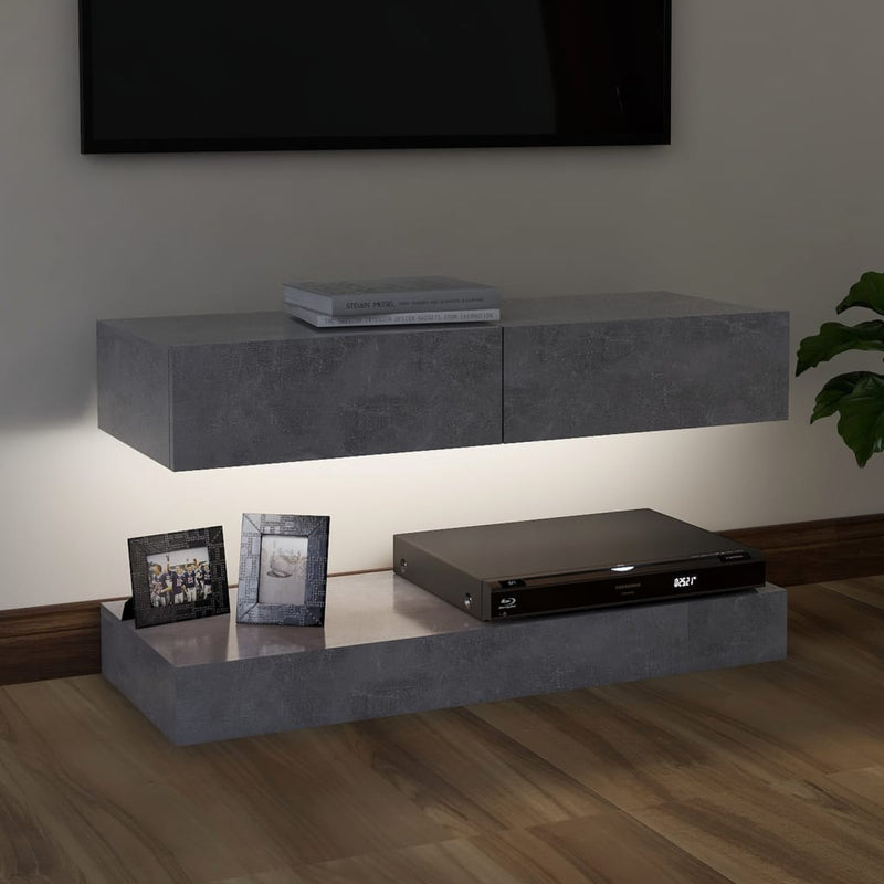 TV Cabinet with LED Lights Concrete Grey 90x35 cm