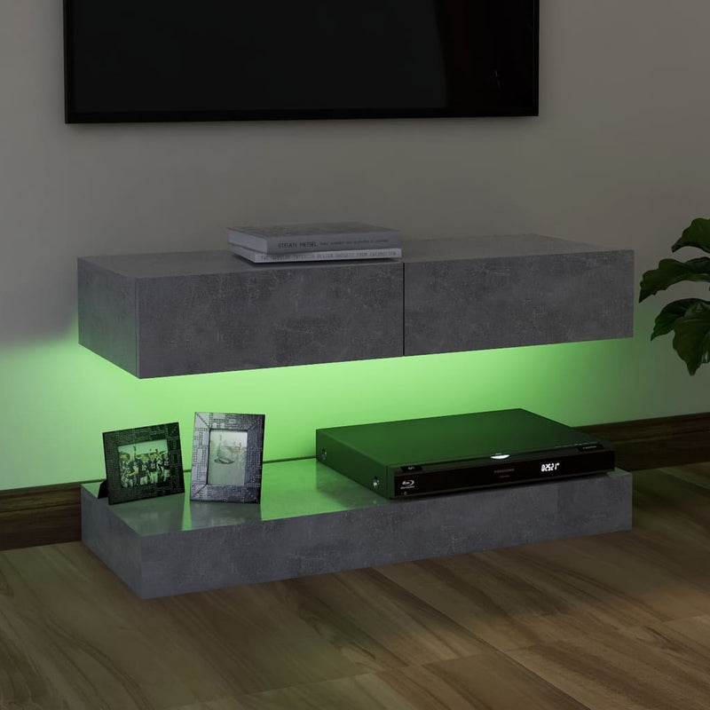TV Cabinet with LED Lights Concrete Grey 90x35 cm