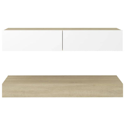 TV Cabinet with LED Lights White and Sonoma Oak 90x35 cm