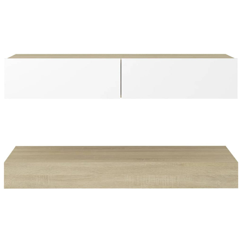 TV Cabinet with LED Lights White and Sonoma Oak 90x35 cm