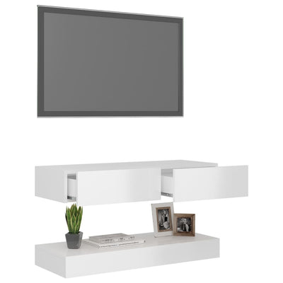 TV Cabinet with LED Lights High Gloss White 90x35 cm